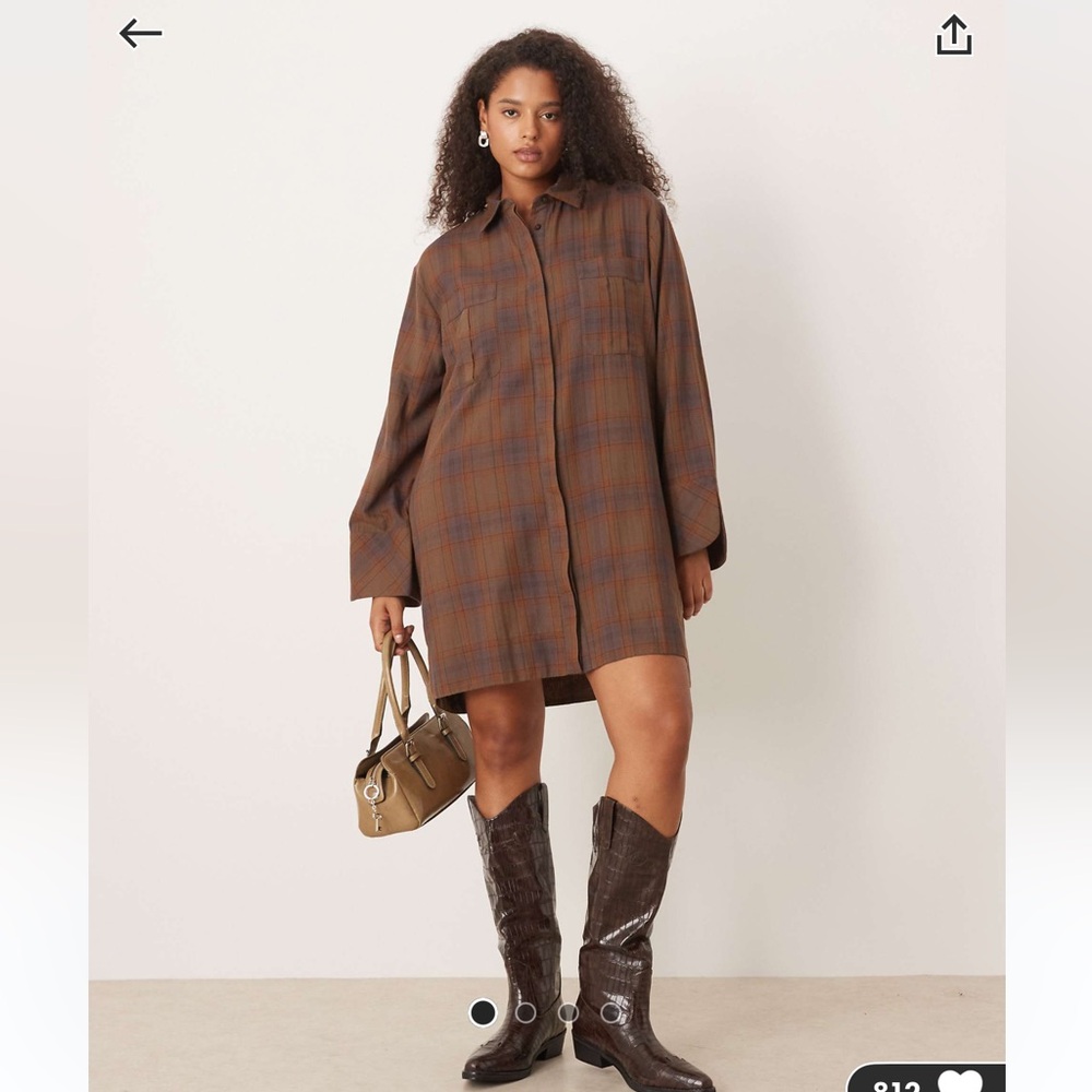 SZ 18 ASOS Curve Brown Plaid Mini Dress